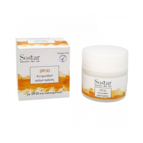 Sostar Focus Antiageing Face Cream Hyaluronic Acid SPF30 Αντιγηραντική Κρέμα Ημέρας με Υαλουρονικό Οξύ, 50ml